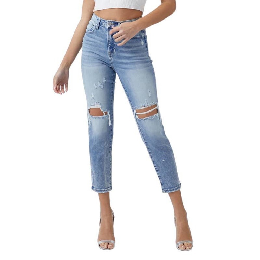 Risen High Rise Distressed Mom Jeans - Picture 4 of 8
